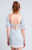 Tory White and Blue Floral Print Puff Sleeve Mini Dress