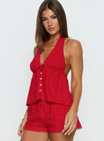 Cloud Crush Linen Halter Top Red