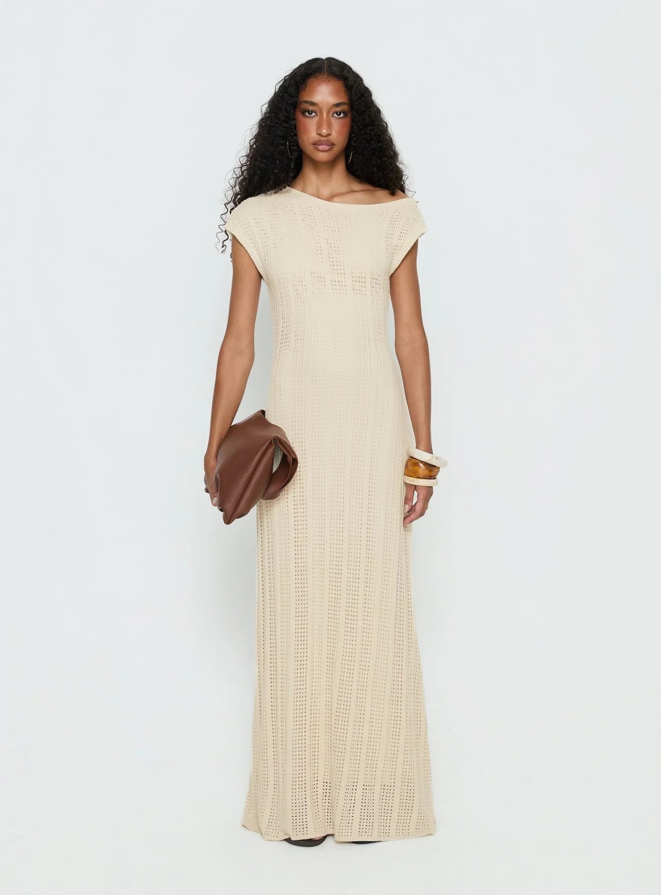 Break My Soul Knit One Shoulder Maxi Dress Beige