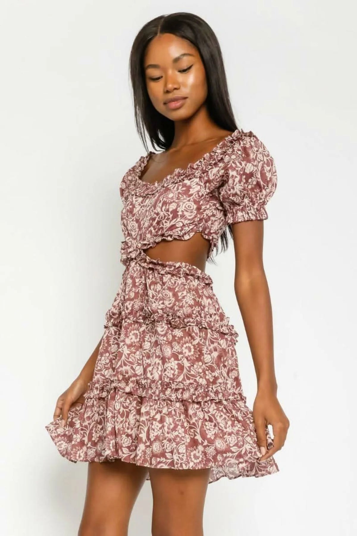 Maya Mauve Floral Off the Shoulder Mini Dress
