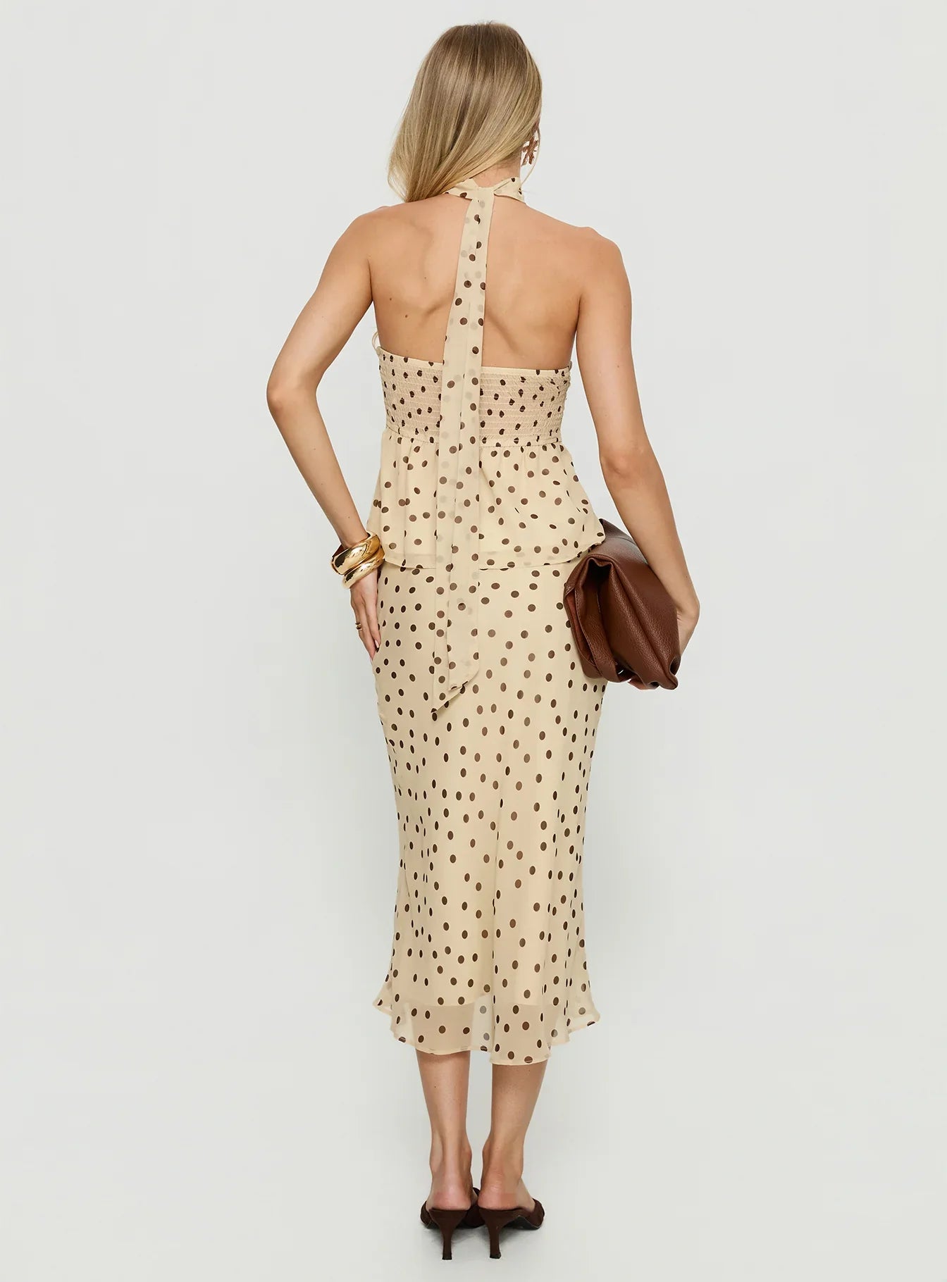 Sydni Midi Bias Cut Skirt Yellow Chocolate Polka