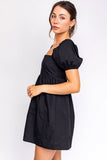 Rosemary Black Square Neck Puff Sleeve Babydoll Dress