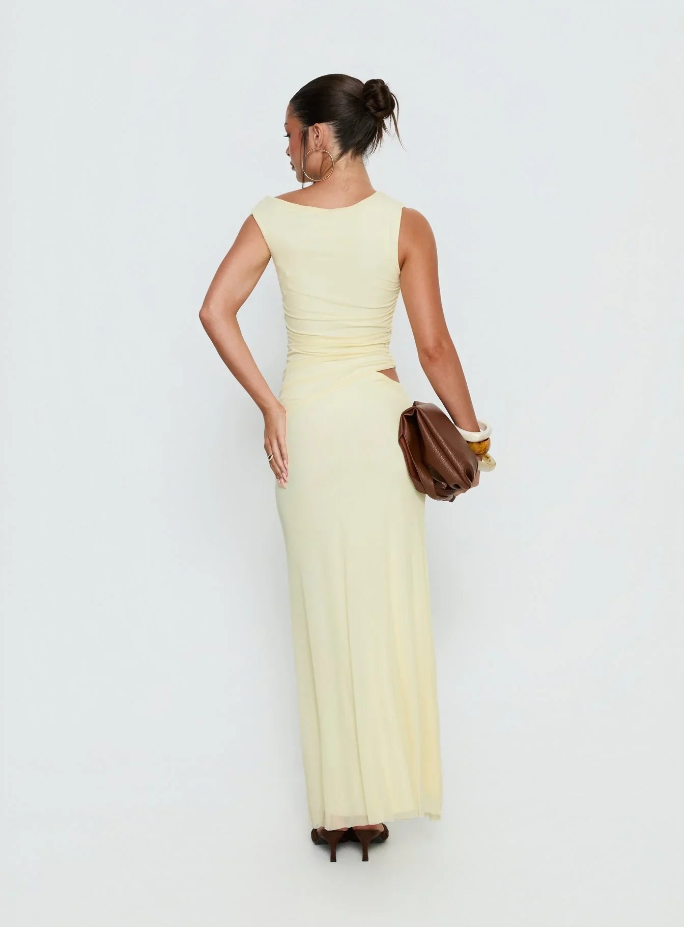 Krystyna Off Shoulder Ruched Mesh Maxi Dress Butter
