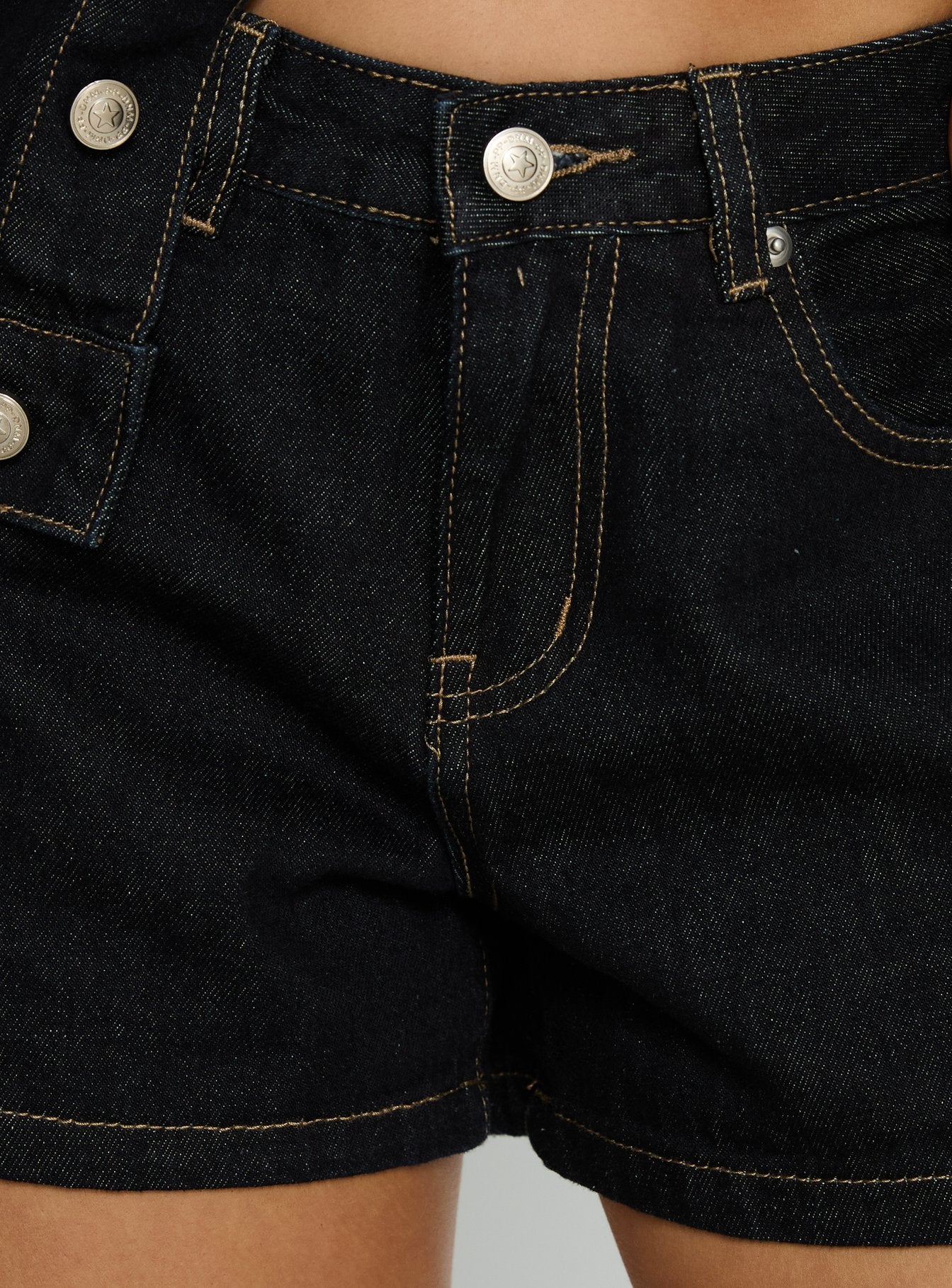 Mackenza Mid Rise Denim Shorts Raw Denim