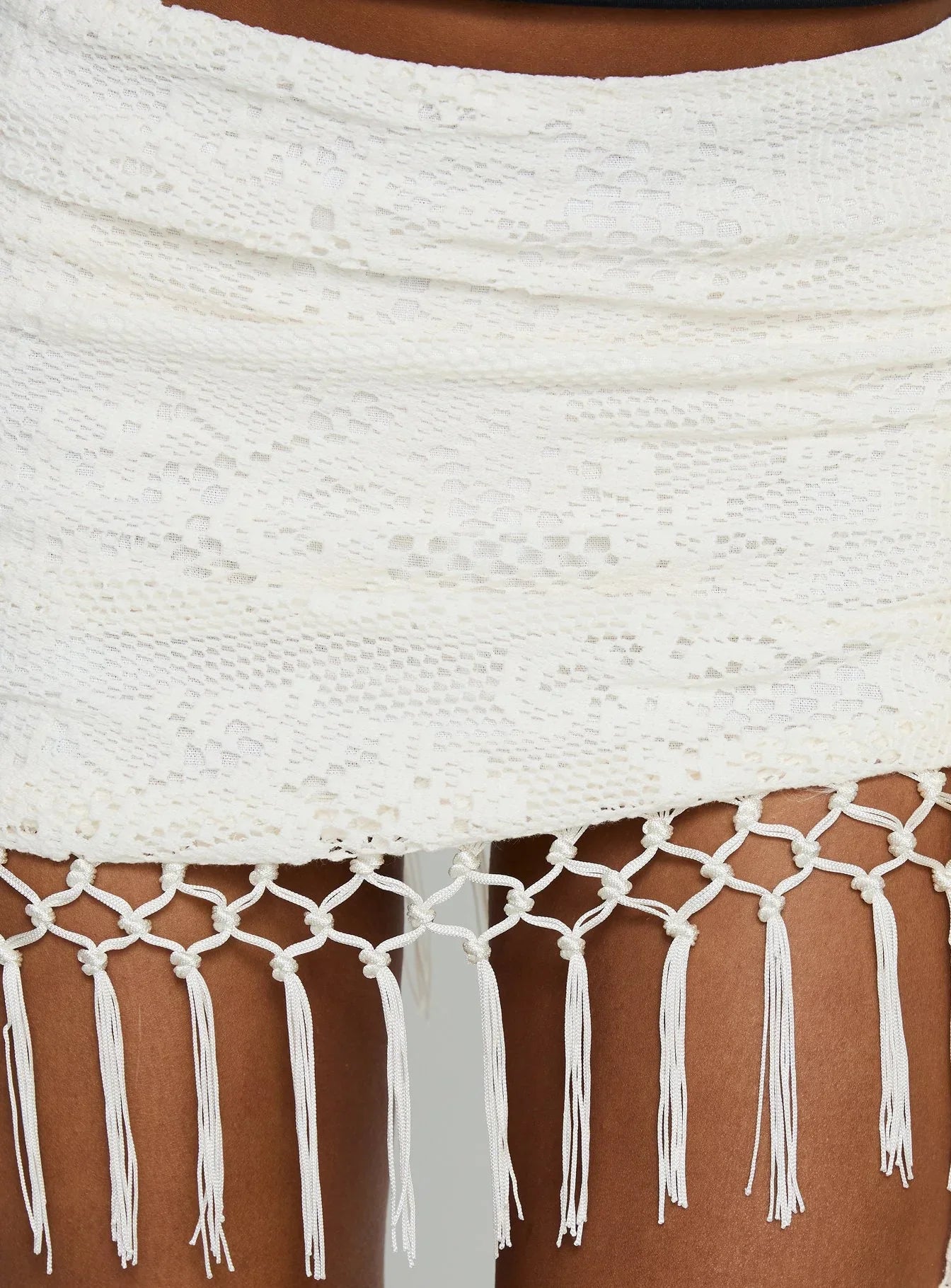 Winita Macrame Tassel Mini Skirt Cream