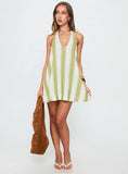 Khaia Halter Mini Dress Green Cream Stripe