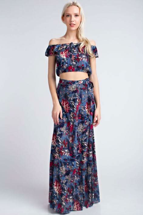 Rory Blue Floral Maxi Wrap Skirt
