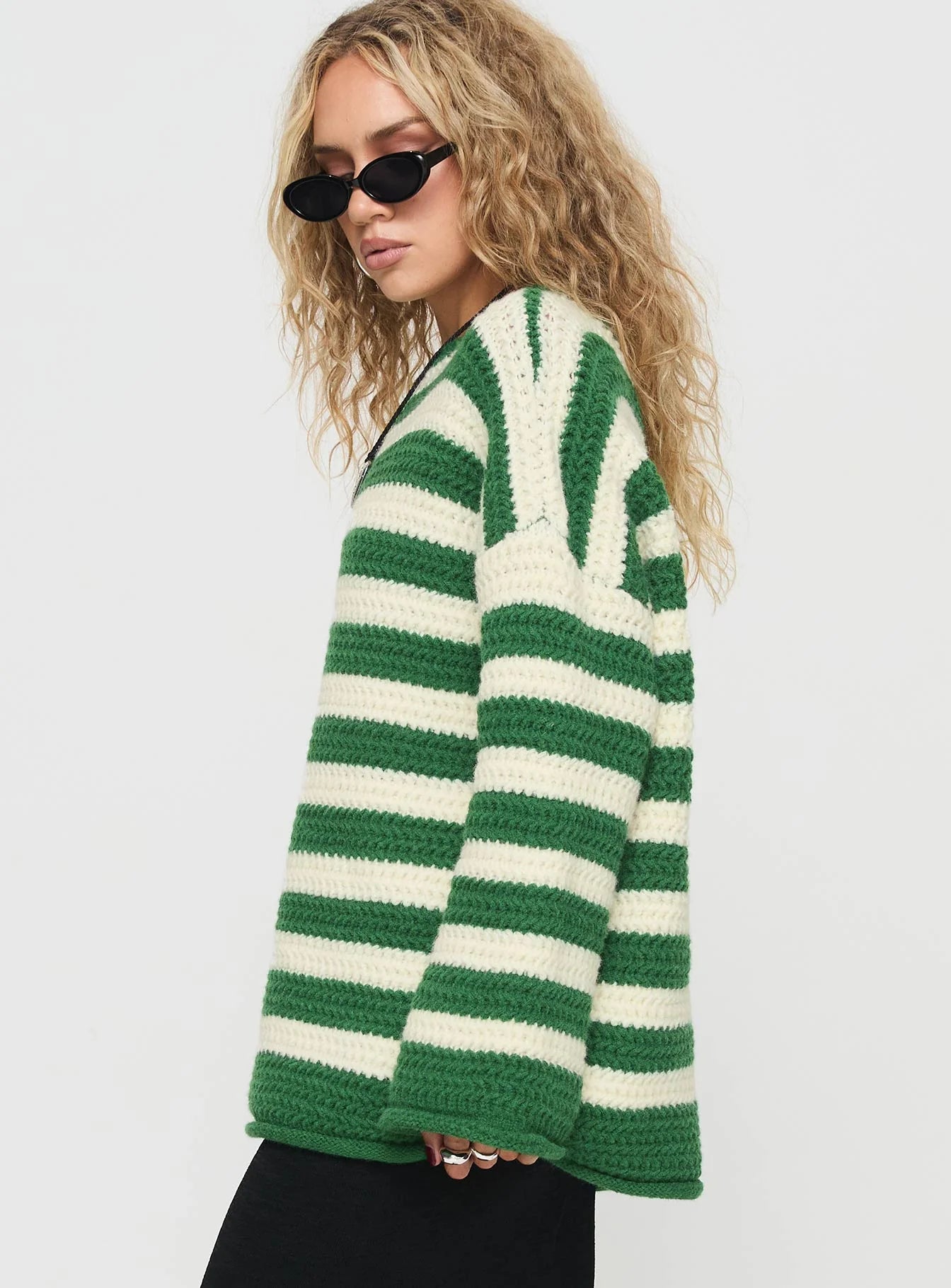 Brando Knit Sweater Green Cream Stripe