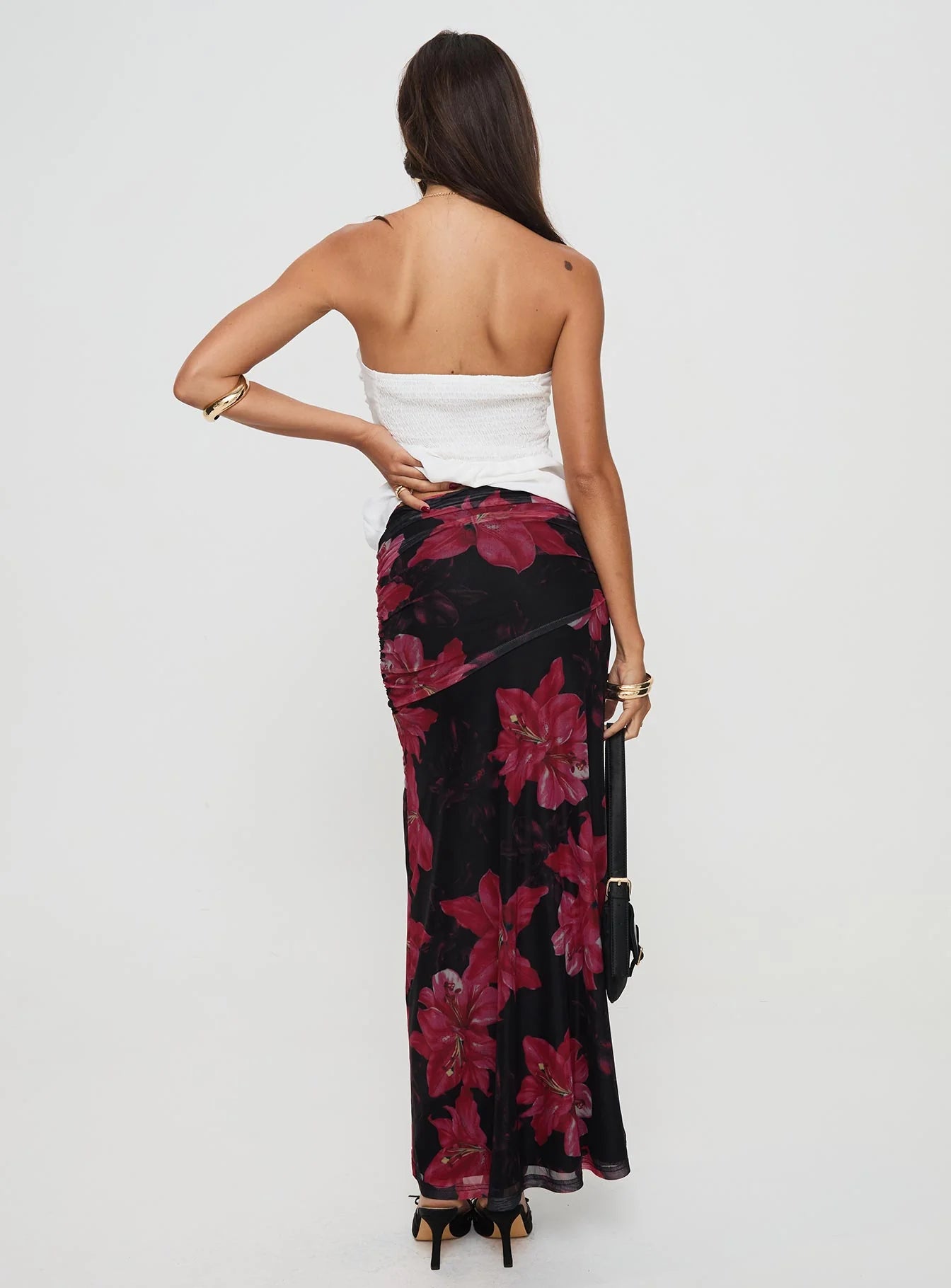 Cooperi Maxi Skirt Black Red Floral