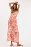 Brisa Coral Floral Strapless Maxi Dress