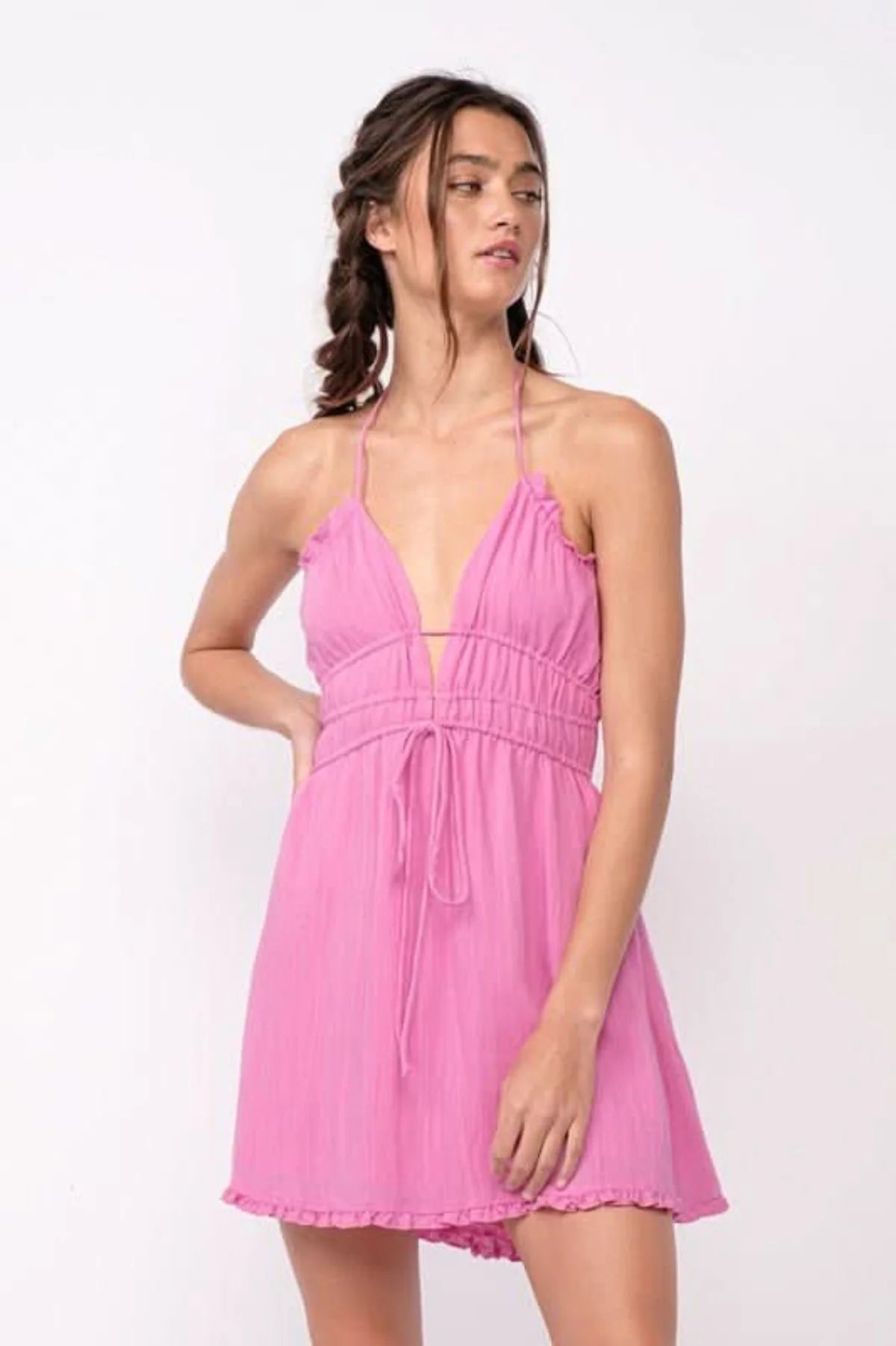 Kristen Pink Halter Mini Dress