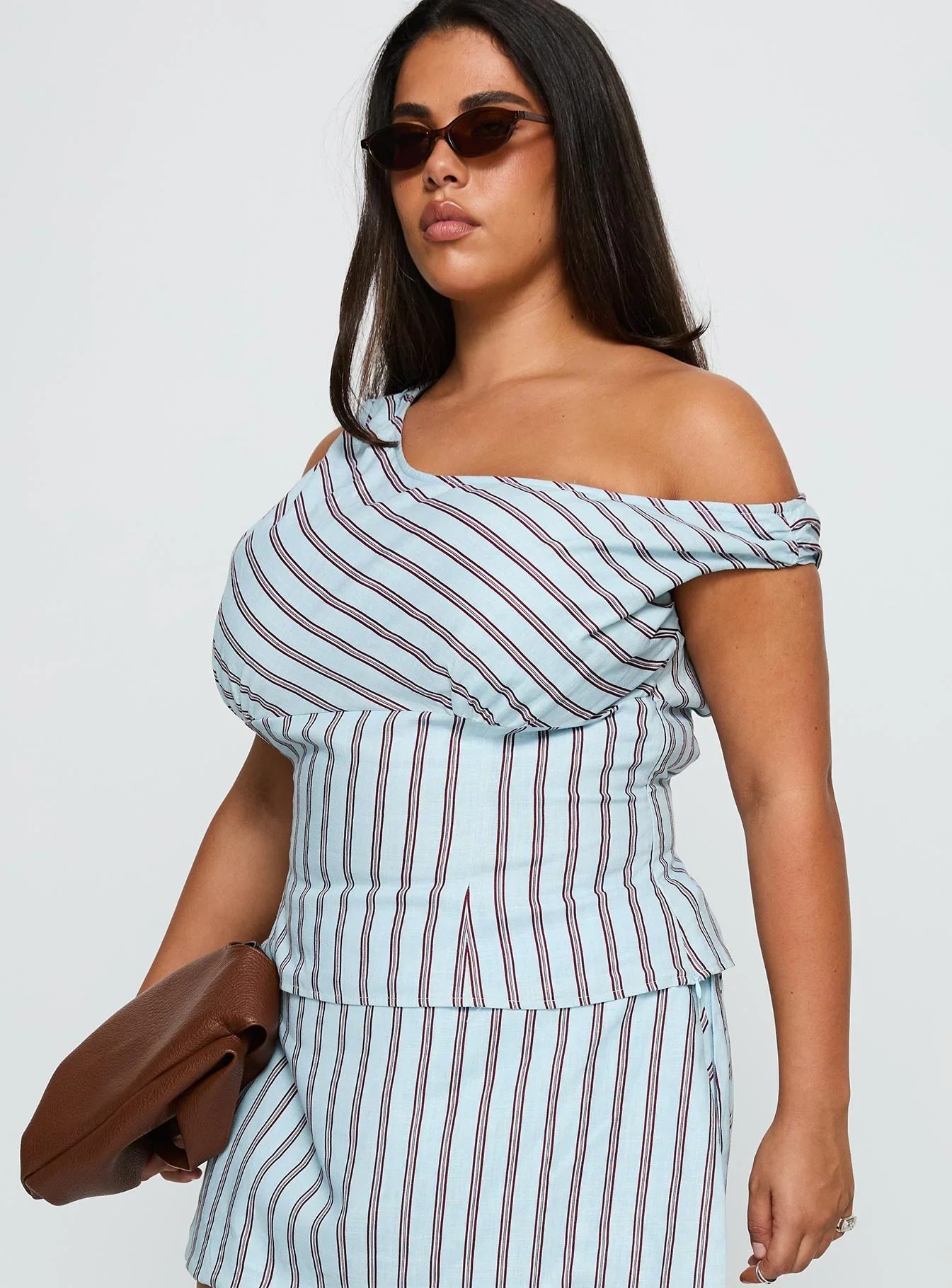Del Rio Off The Shoulder Top Blue Maroon Curve