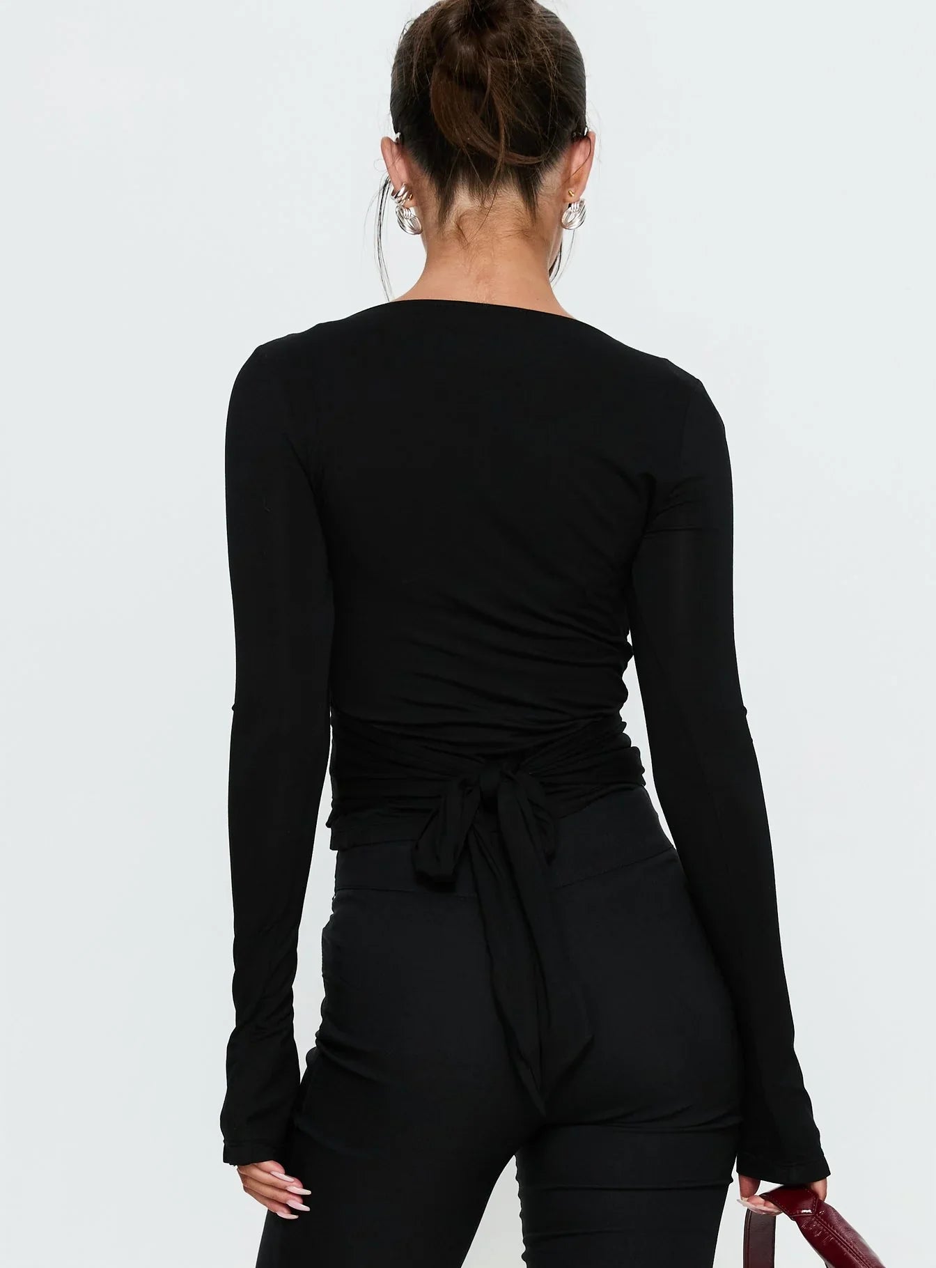 Sylka Long Sleeve Jersey Wrap Top Black