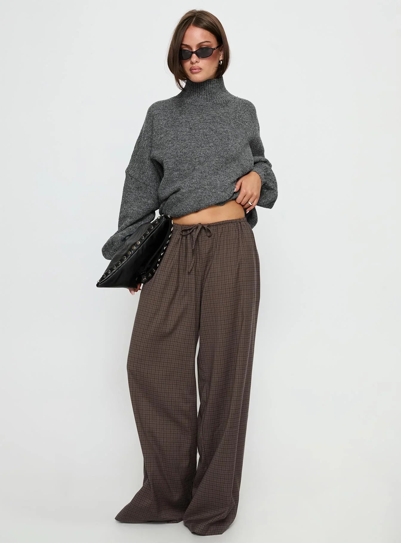 Bungala Oversized Relaxed Pants Brown Check