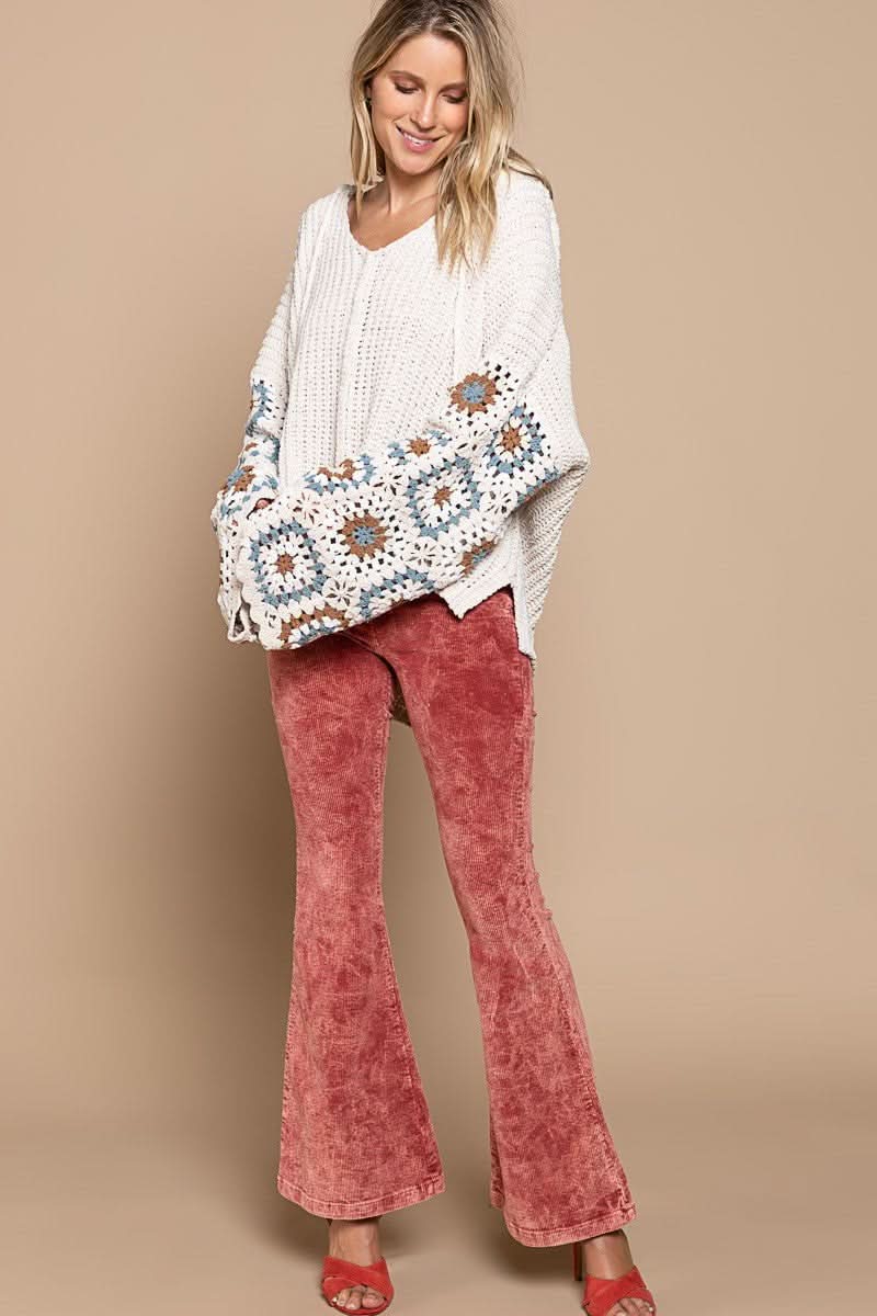Cameron Beige Crochet Wide Bell Sleeve Sweater