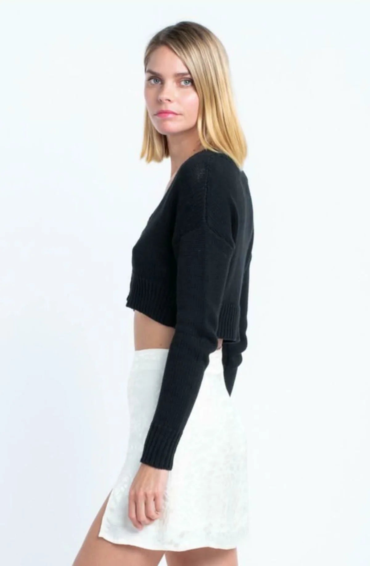 Melanie Black Button Up Cropped Cardigan