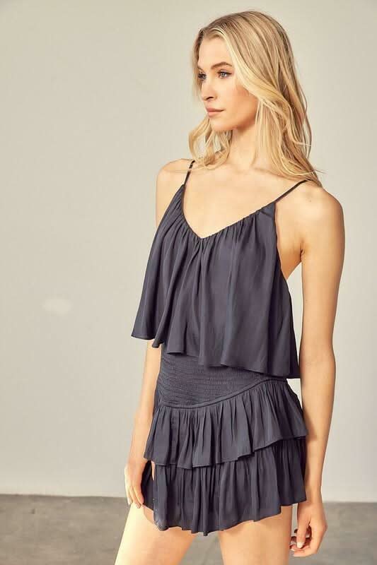 San Antonio Vintage Black Ruffle Romper