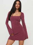 Back In Time Long Sleeve Mini Dress Burgundy