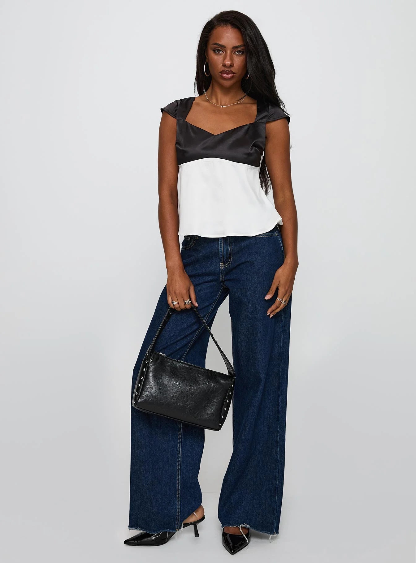 Think About It Cap Sleeve Top Black White