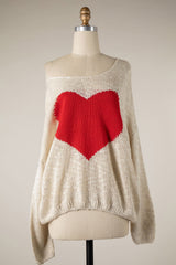Be Mine Beige Sheer Heart Sweater