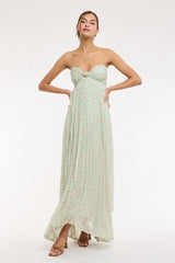 Willow Light Green Ditsy Floral Strapless Maxi Dress