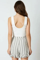 Dana Black and White Striped Ruffle Wrap Skort