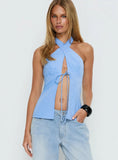 Sensational Cross Front Tie Detail Top Blue Stripe