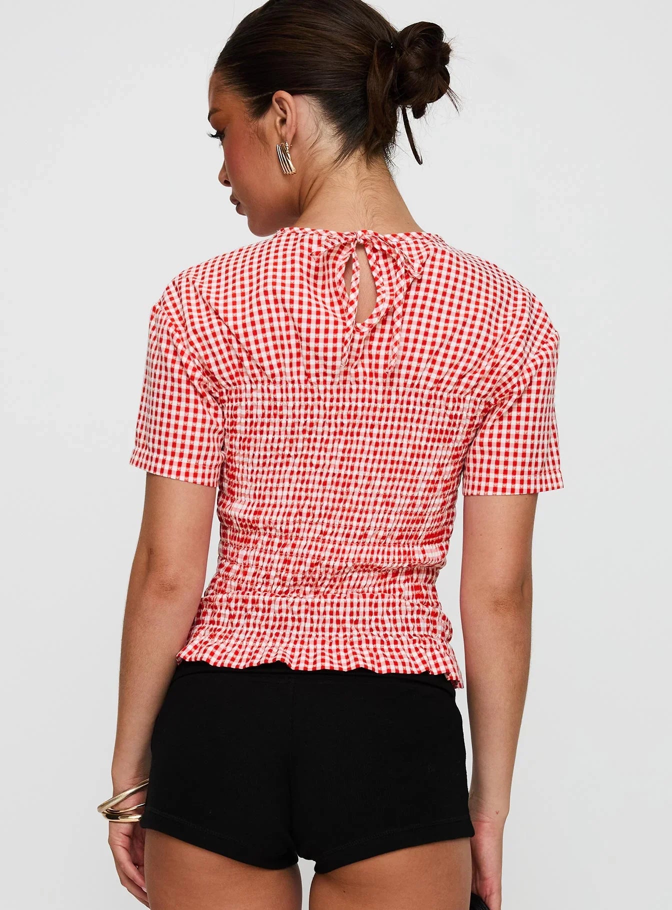 Maybe Tomorrow Ruched Top Red Check