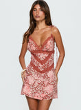 Orithia Lace Trim Playsuit Red / Pink Leopard