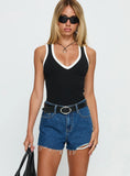 Top Tier Mid Rise Denim Shorts Mid Blue Wash