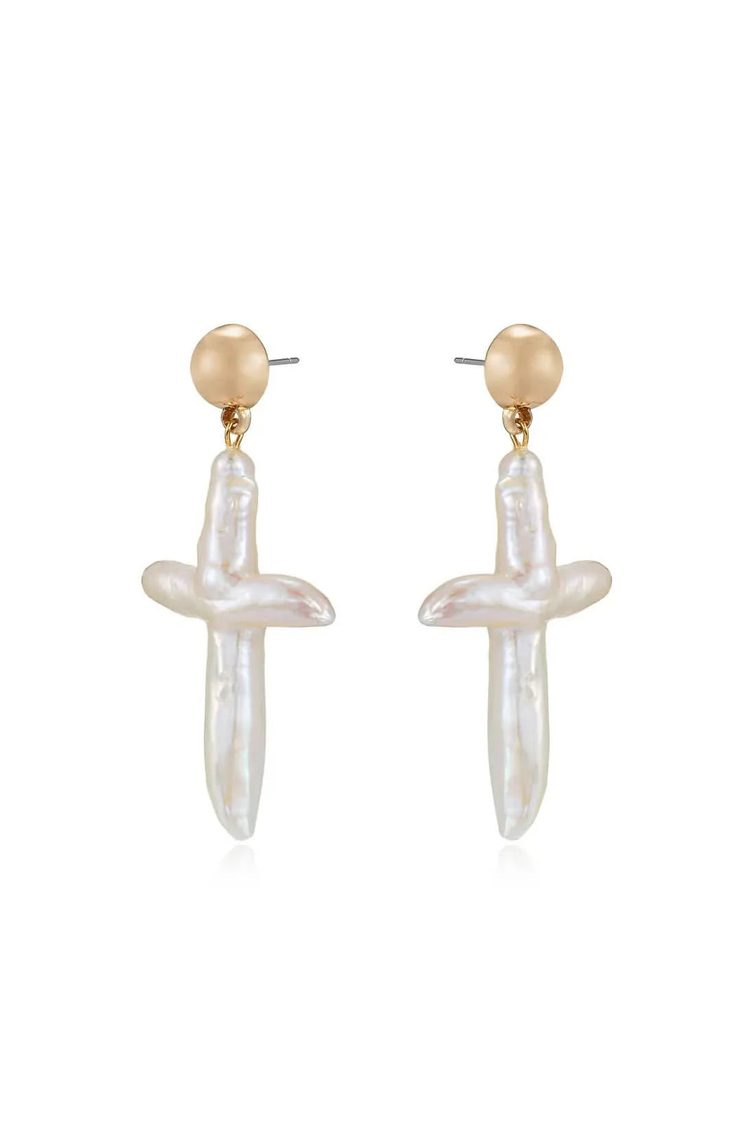 Ettika Organic Freshwater Pearl Cross Earrings