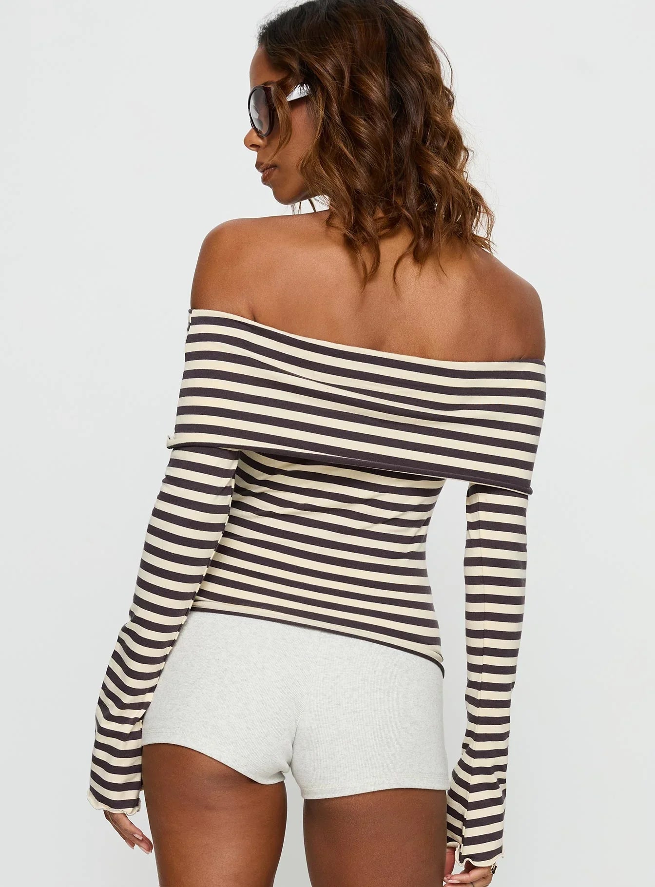 Janicia Off Shoulder Top Charcoal Stripe