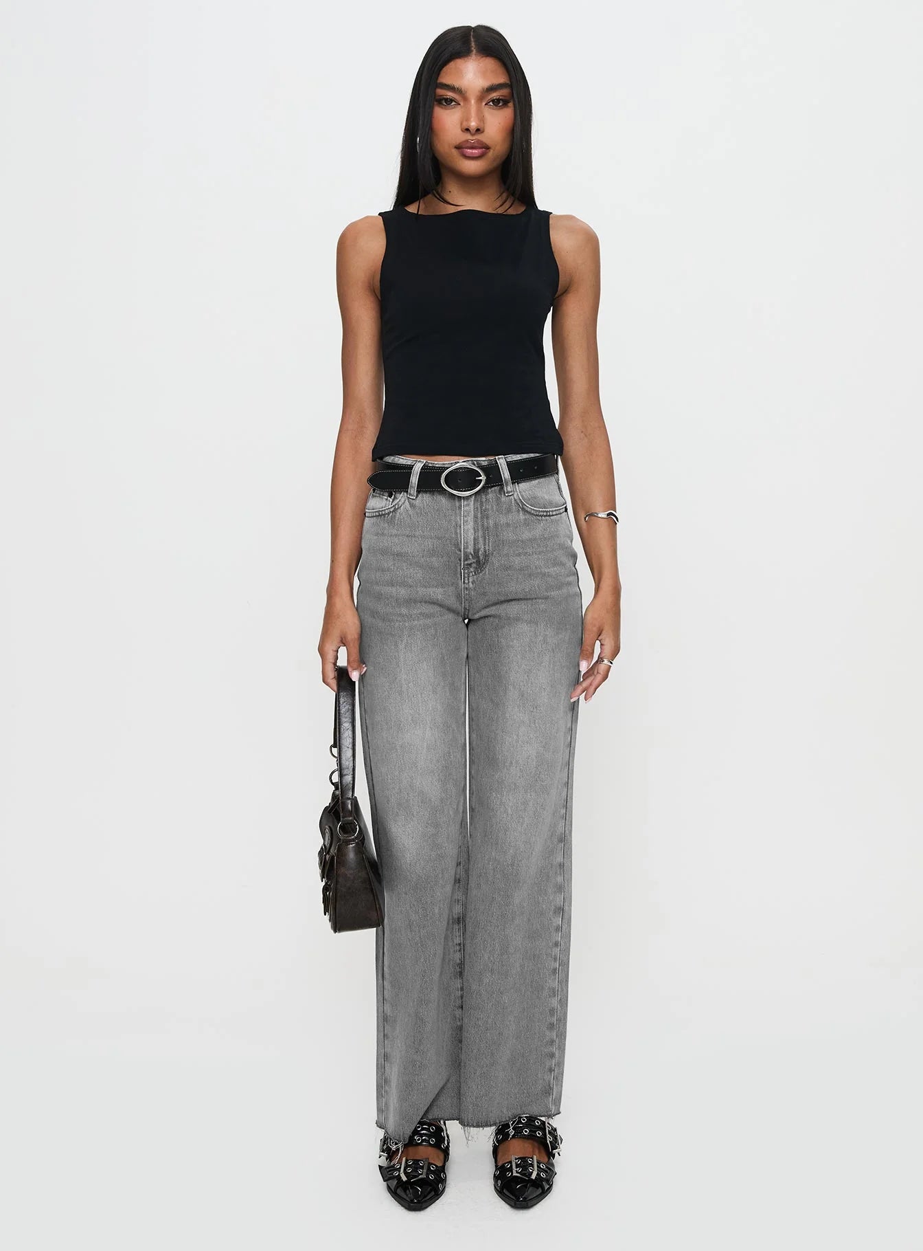 Henesey High Rise Straight Leg Jeans Washed Grey