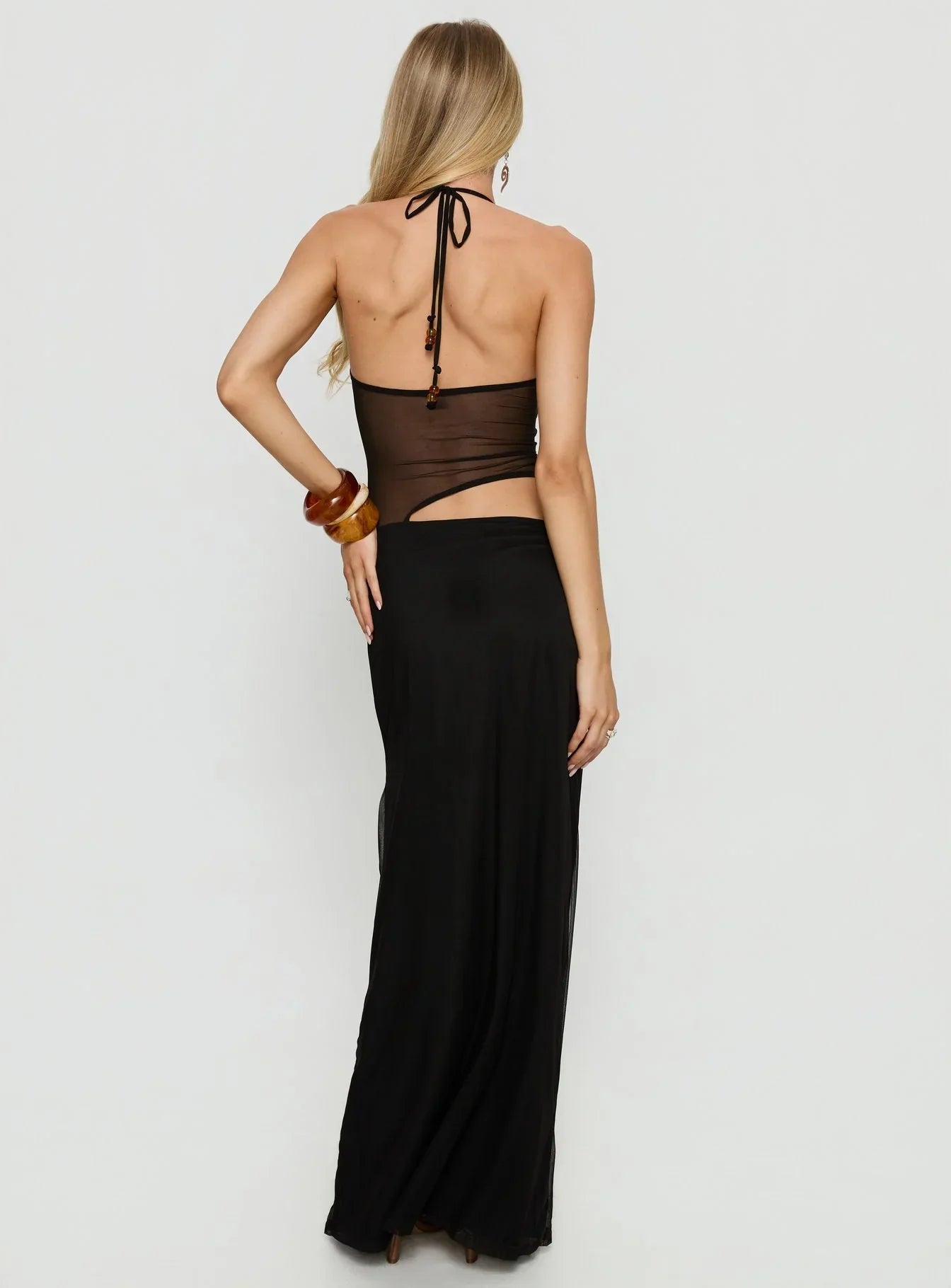 Dyanna Halter Mesh Maxi Dress Black