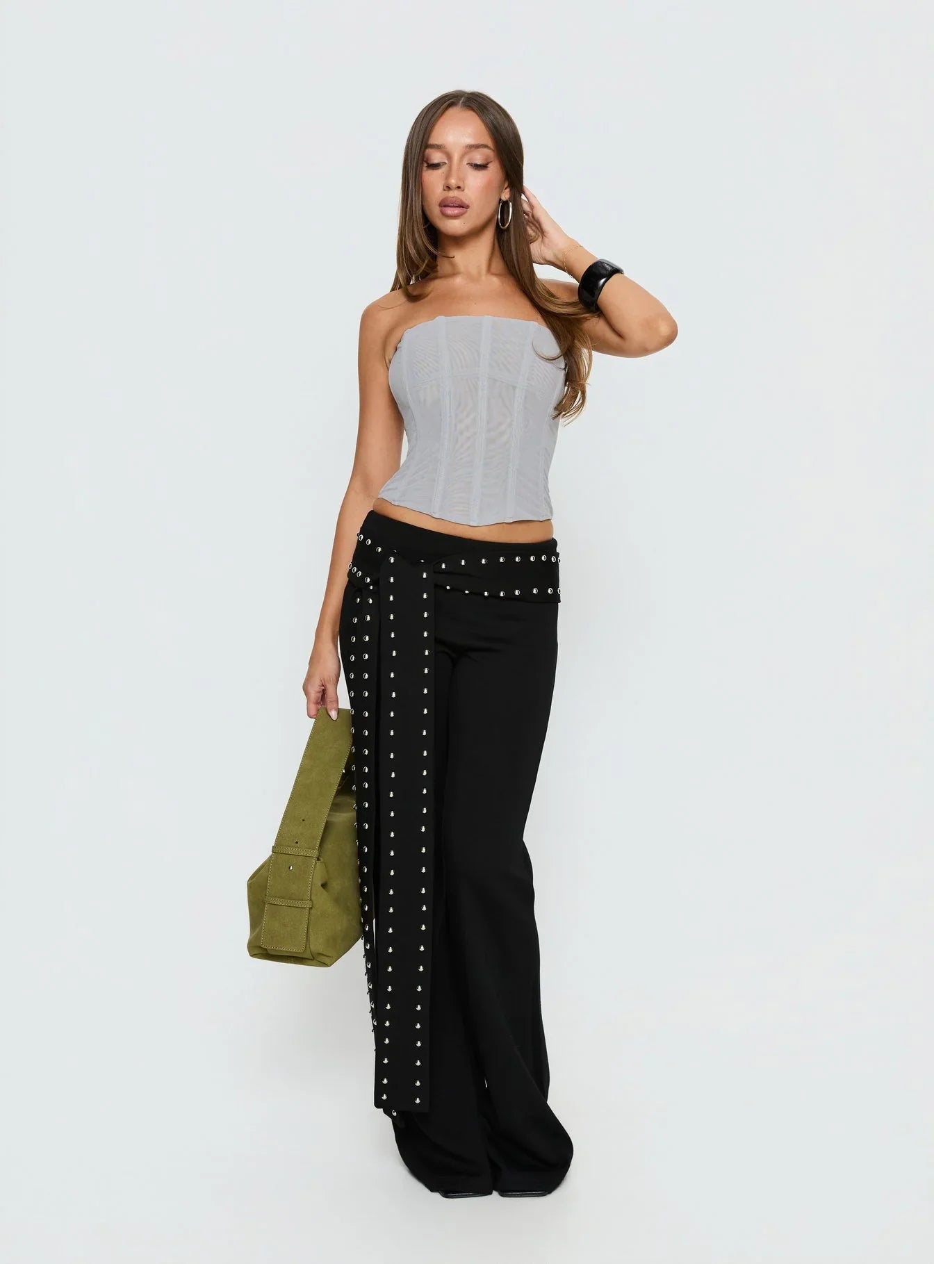 Oscuro Longline Mesh Corset Top Slate