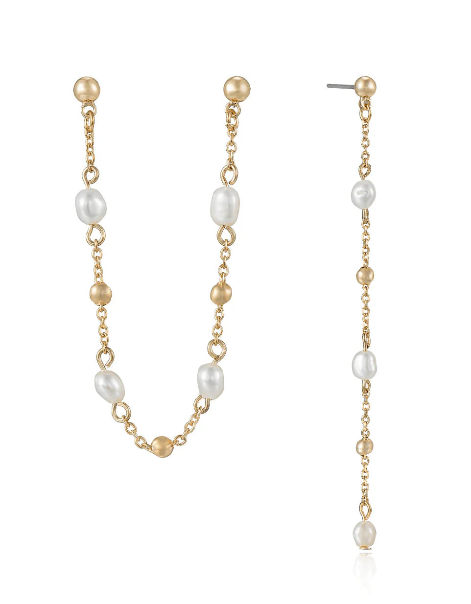 Ettika Double Piercing Freshwater Pearl Earrings