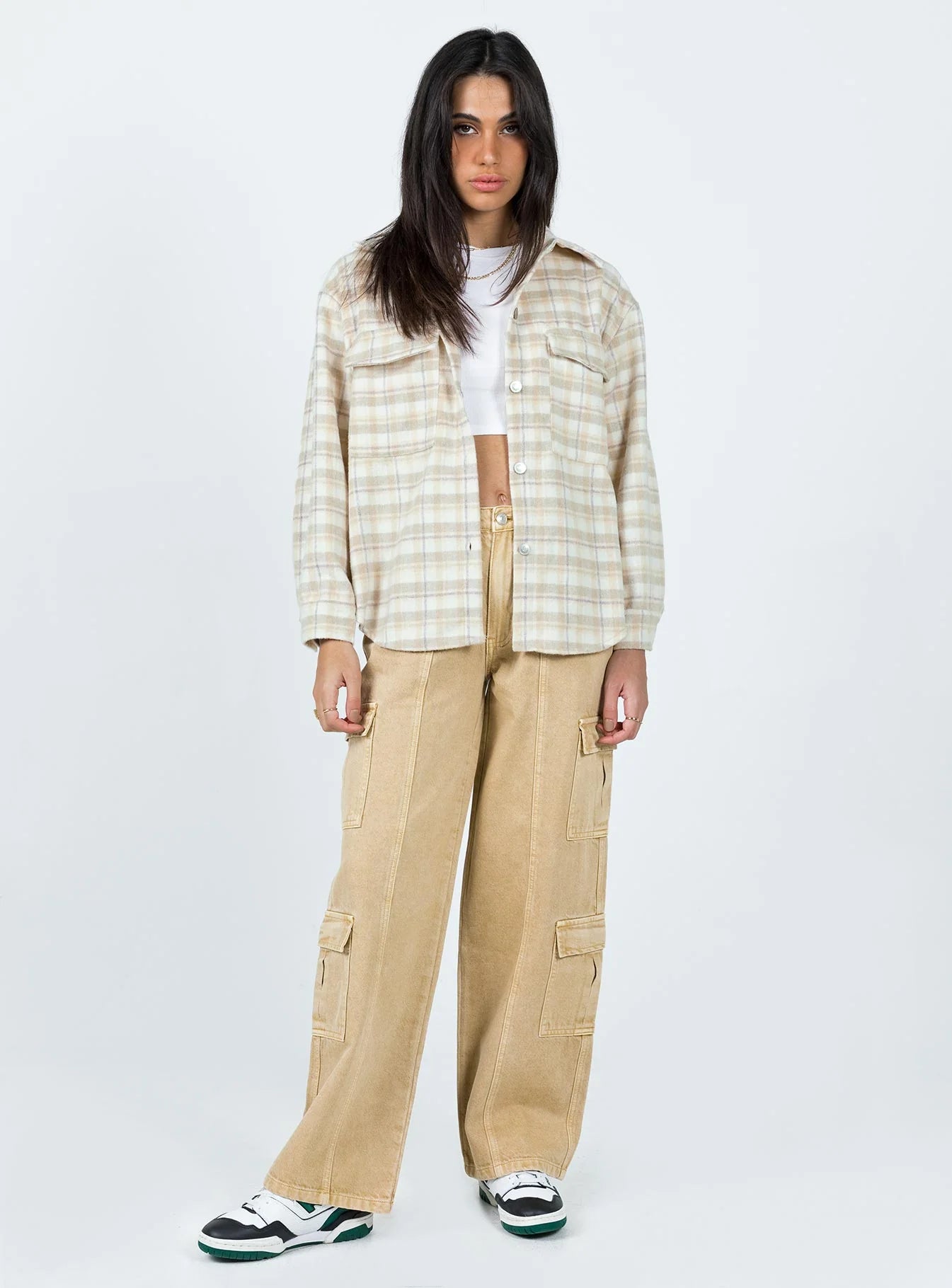 Locksley Mid Rise Baggy Cargo Jeans Beige