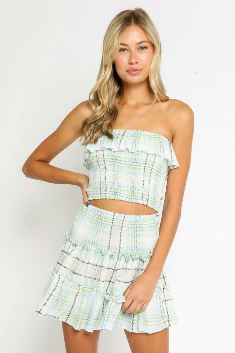 Take Me With You Green Plaid Two Piece Dress