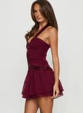 Aisleigh Sequin Halter Mini Dress Berry