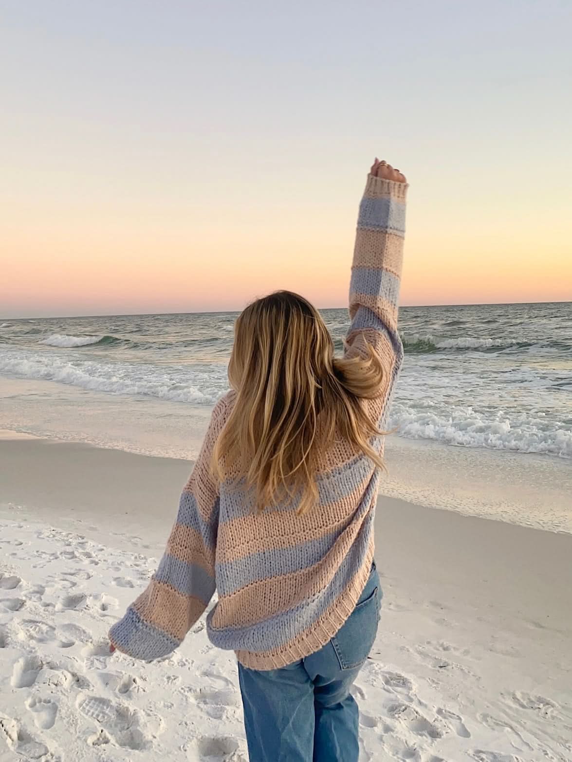 Poppy Blush and Blue Striped Oversized Sweater