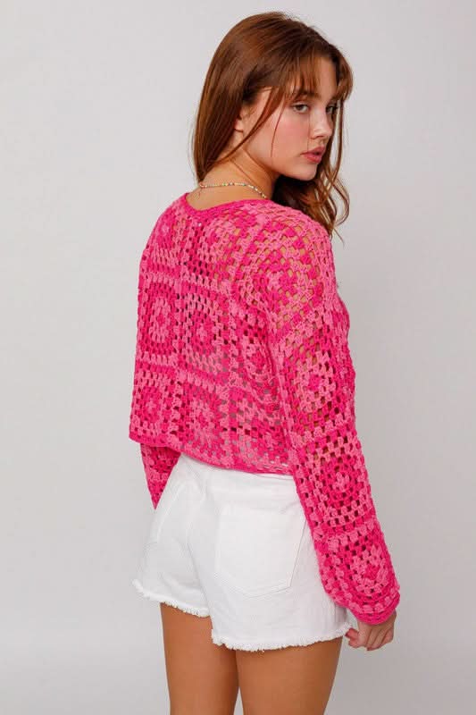 Judy Pink and Fuchsia Crochet Sweater