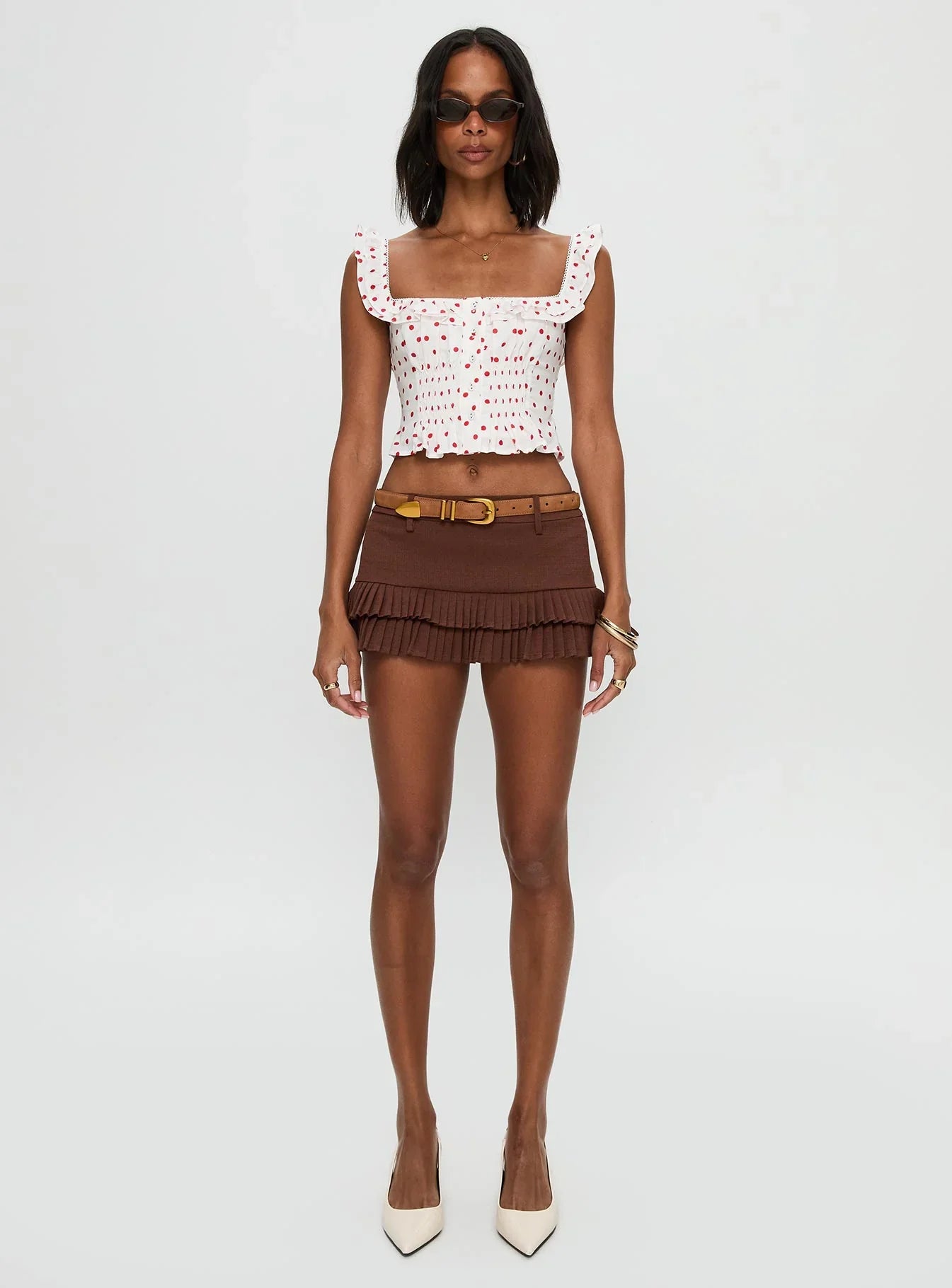 Isadoria Frill Top White / Red Polka
