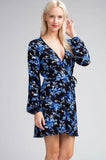 Middleton Black and Blue Floral Long Sleeve Wrap Dress