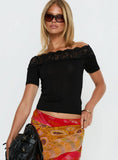 Breiann Lace Off Shoulder Short Sleeve Top Black