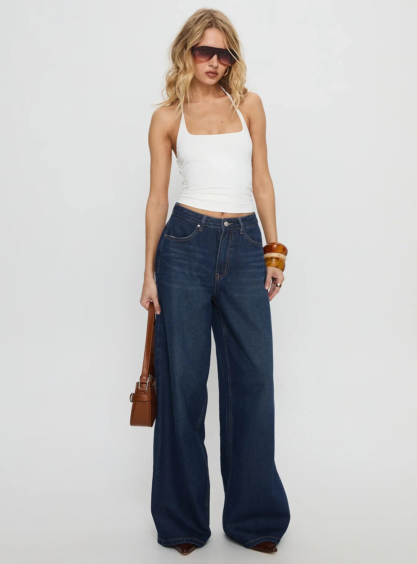 Naylor Mid Rise Wide Leg Jeans Mid Blue Denim Tall