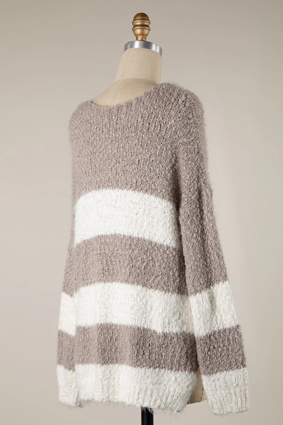 Gwyneth Mocha Striped V Neck Pullover