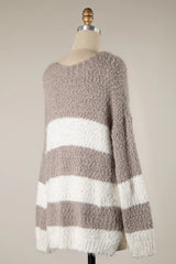 Gwyneth Mocha Striped V Neck Pullover