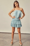 Lovely and Sweet Sage Blue Strapless Mini Dress