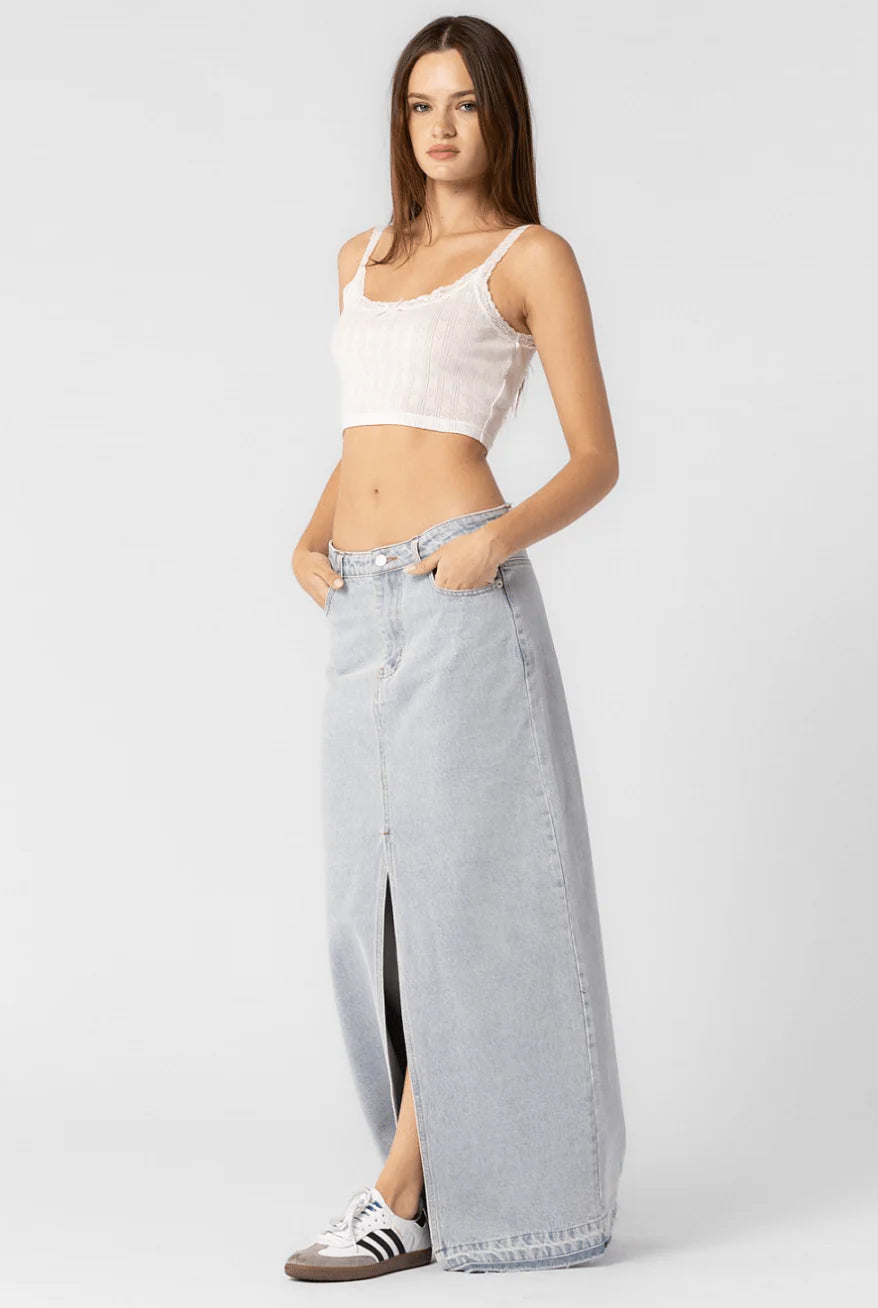 Wildest Cowgirl Low Waisted Denim Maxi Skirt