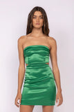 Youre The One Green Satin Strapless Bodycon Mini Dress